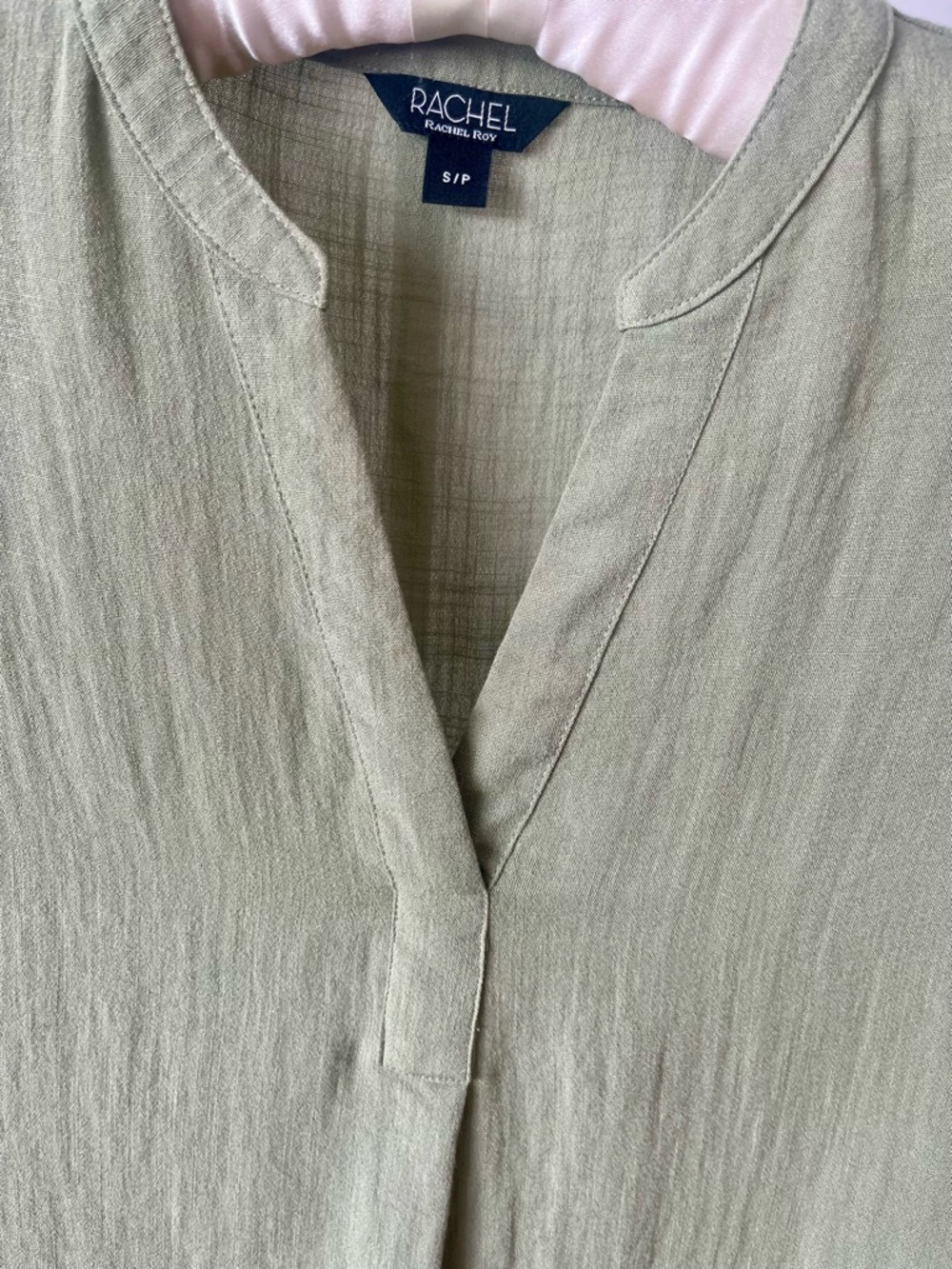 Rachel Roy Sage Green Short Sleeve Split-Neck Tunic Natural Vibe US S - Picture 4 of 13